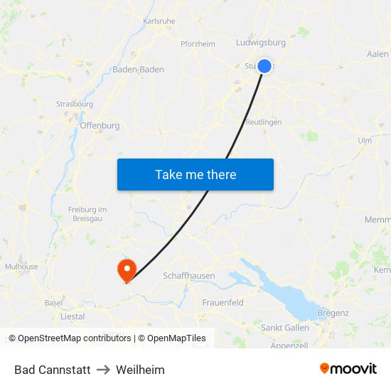 Bad Cannstatt to Weilheim map