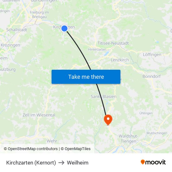 Kirchzarten (Kernort) to Weilheim map