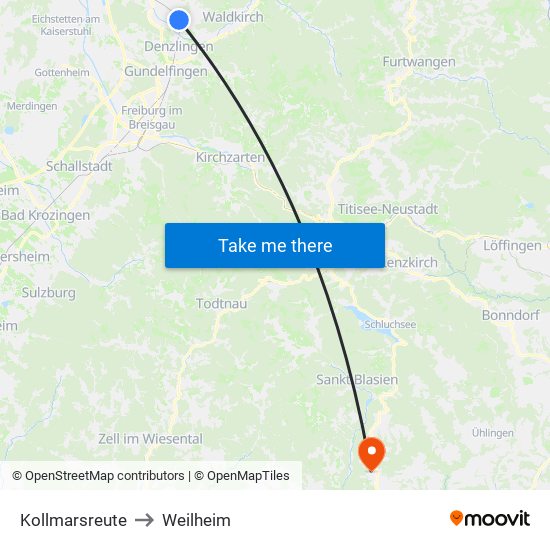 Kollmarsreute to Weilheim map