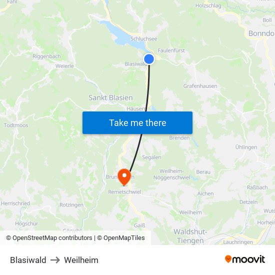 Blasiwald to Weilheim map