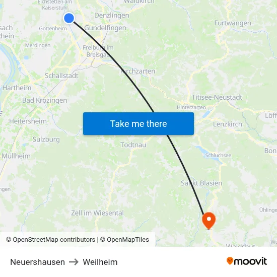 Neuershausen to Weilheim map