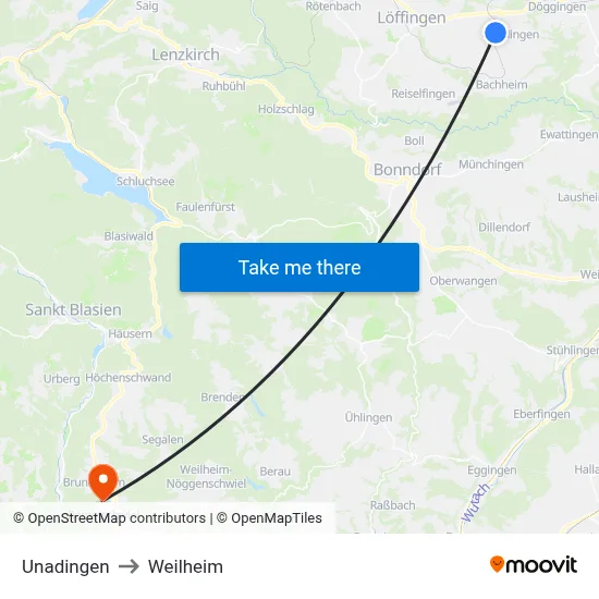 Unadingen to Weilheim map