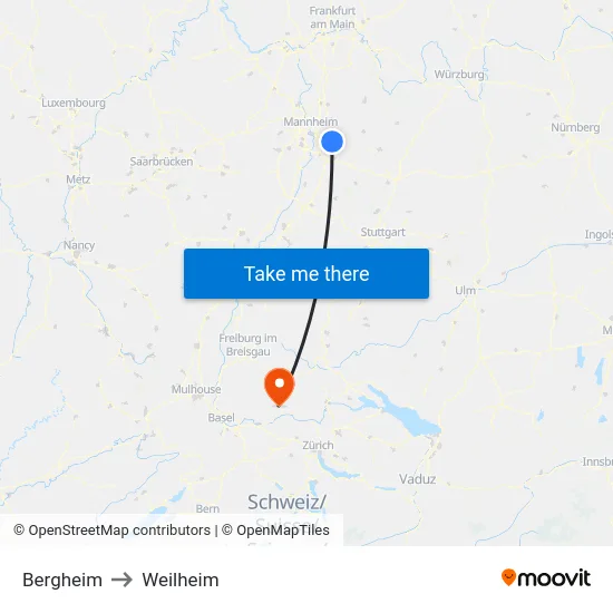 Bergheim to Weilheim map