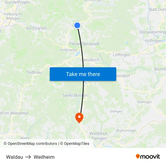 Waldau to Weilheim map