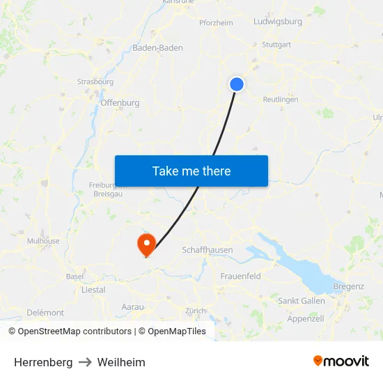 Herrenberg to Weilheim map