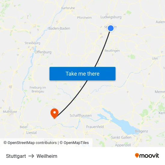 Stuttgart to Weilheim map