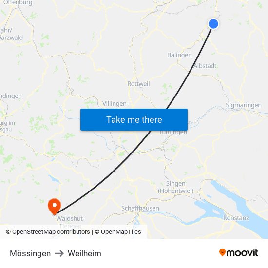 Mössingen to Weilheim map