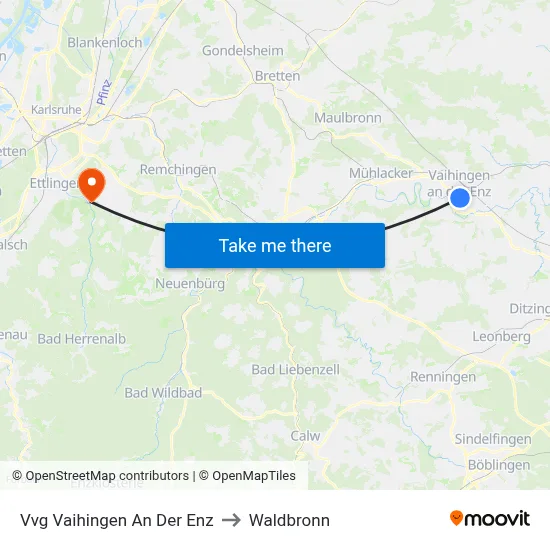 Vvg Vaihingen An Der Enz to Waldbronn map
