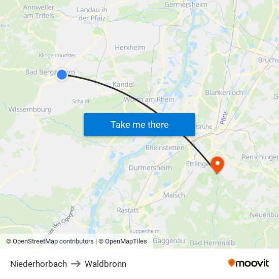 Niederhorbach to Waldbronn map