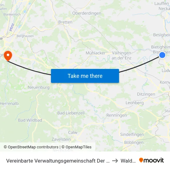 Vereinbarte Verwaltungsgemeinschaft Der Stadt Bietigheim-Bissingen to Waldbronn map