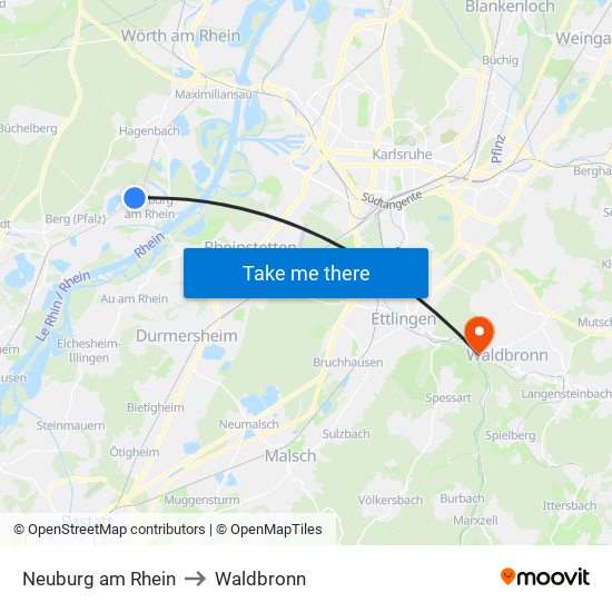 Neuburg am Rhein to Waldbronn map