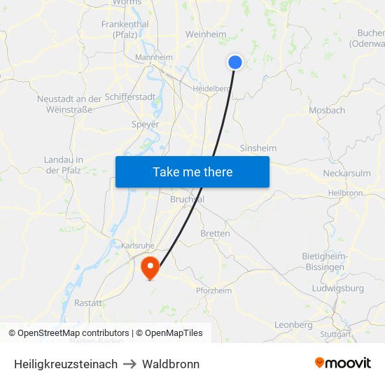 Heiligkreuzsteinach to Waldbronn map
