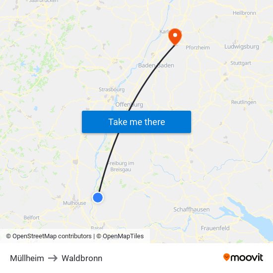 Müllheim to Waldbronn map