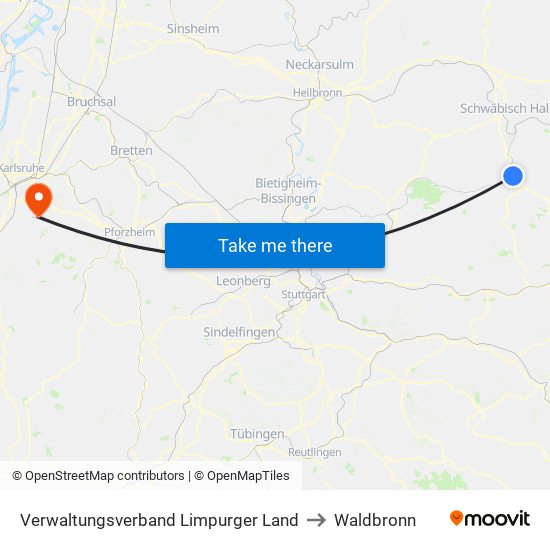 Verwaltungsverband Limpurger Land to Waldbronn map