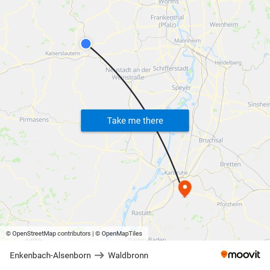 Enkenbach-Alsenborn to Waldbronn map