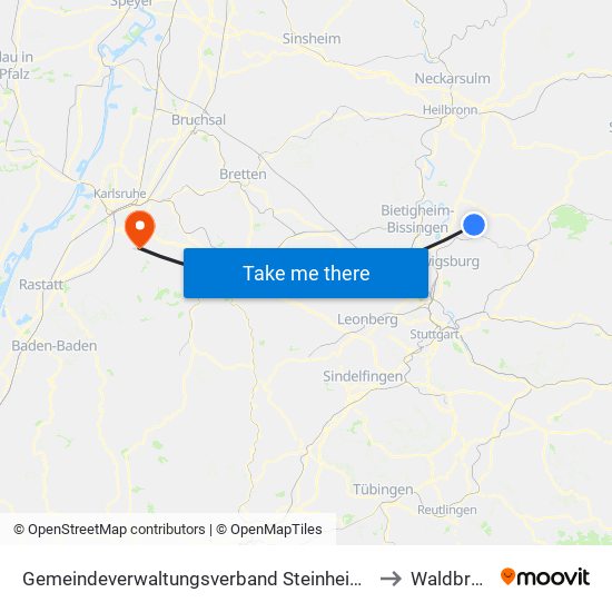 Gemeindeverwaltungsverband Steinheim-Murr to Waldbronn map