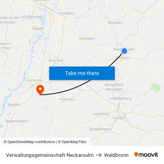 Verwaltungsgemeinschaft Neckarsulm to Waldbronn map