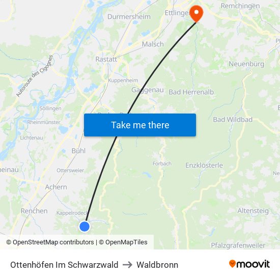 Ottenhöfen Im Schwarzwald to Waldbronn map