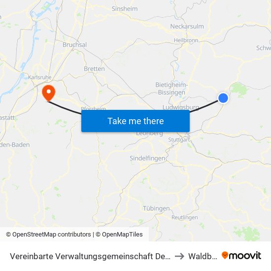 Vereinbarte Verwaltungsgemeinschaft Der Stadt Backnang to Waldbronn map