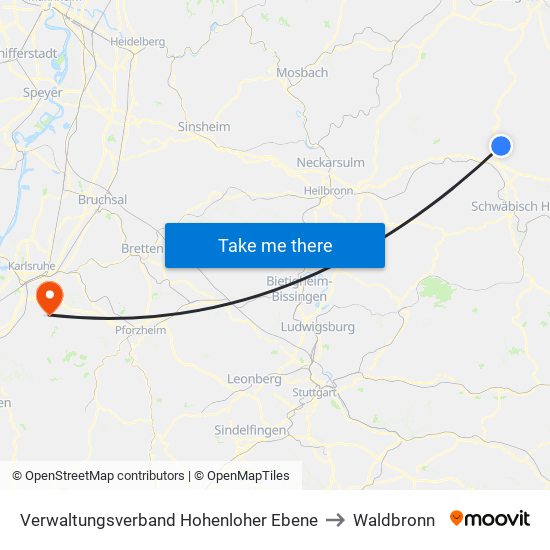 Verwaltungsverband Hohenloher Ebene to Waldbronn map