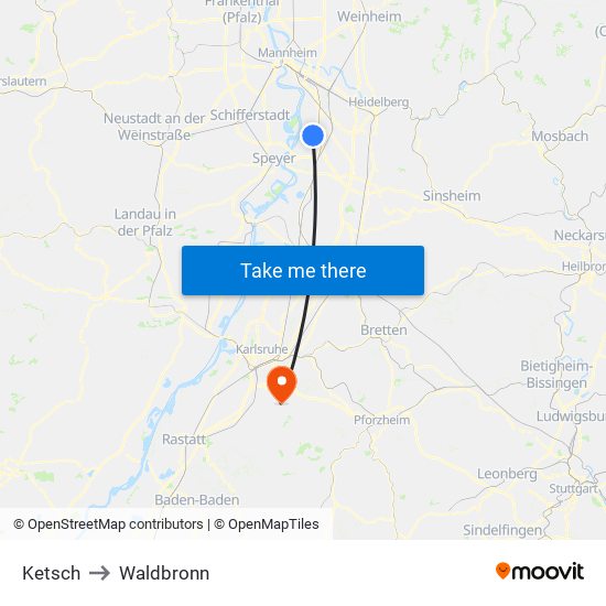 Ketsch to Waldbronn map
