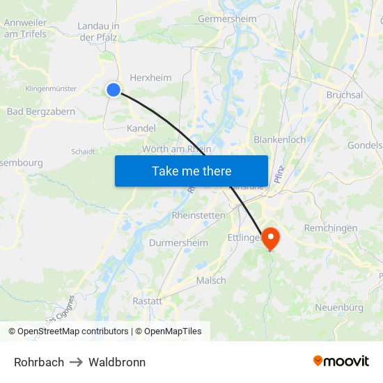 Rohrbach to Waldbronn map