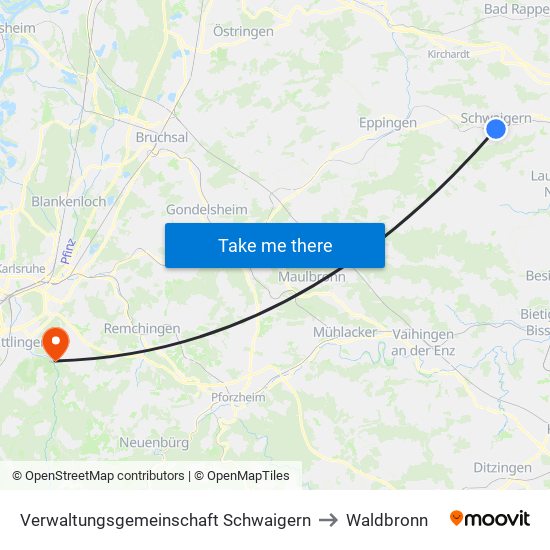 Verwaltungsgemeinschaft Schwaigern to Waldbronn map