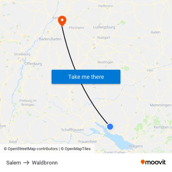 Salem to Waldbronn map