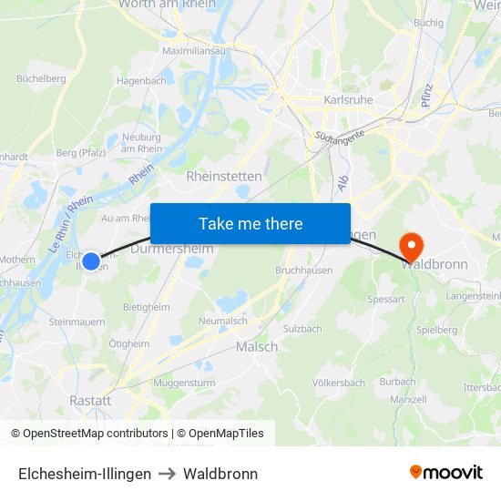 Elchesheim-Illingen to Waldbronn map