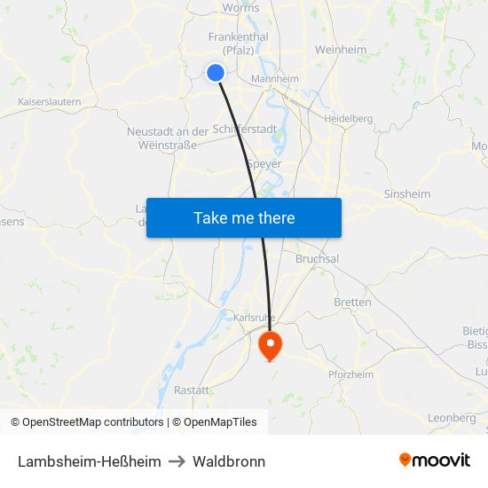 Lambsheim-Heßheim to Waldbronn map