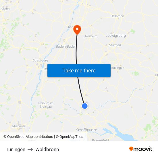 Tuningen to Waldbronn map