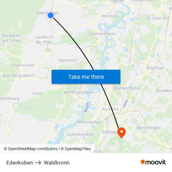 Edenkoben to Waldbronn map