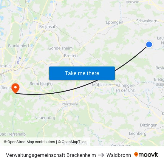 Verwaltungsgemeinschaft Brackenheim to Waldbronn map