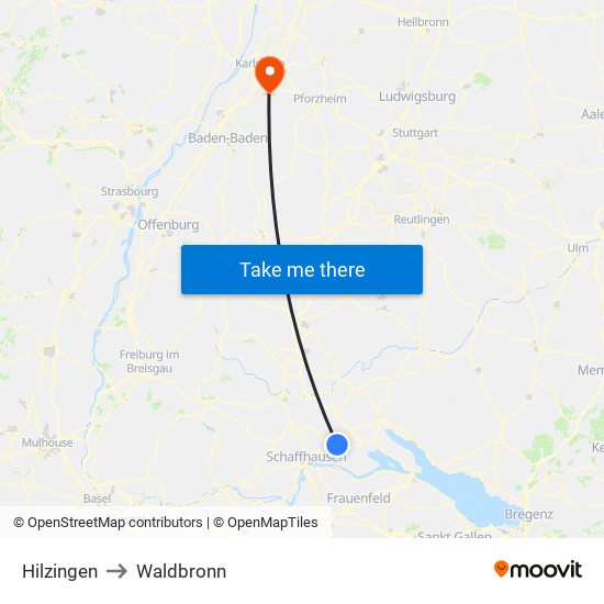 Hilzingen to Waldbronn map