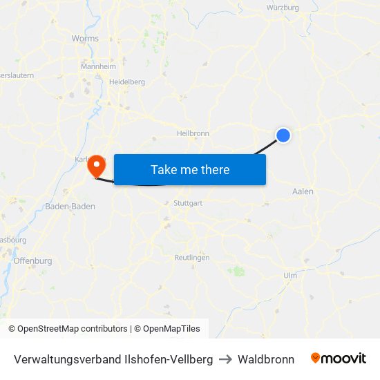 Verwaltungsverband Ilshofen-Vellberg to Waldbronn map