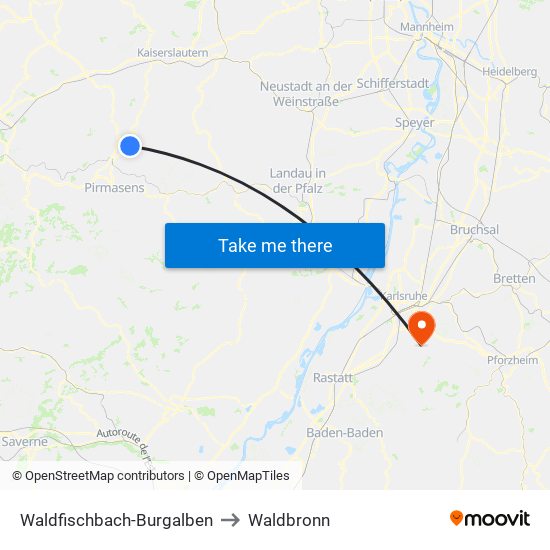 Waldfischbach-Burgalben to Waldbronn map