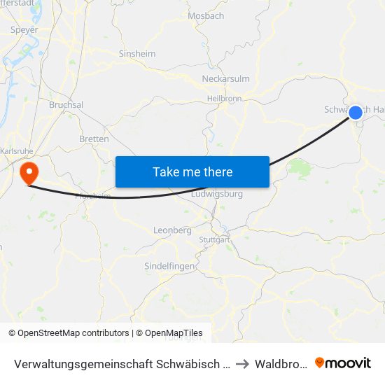 Verwaltungsgemeinschaft Schwäbisch Hall to Waldbronn map