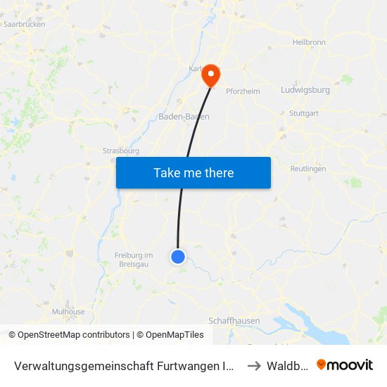 Verwaltungsgemeinschaft Furtwangen Im Schwarzwald to Waldbronn map