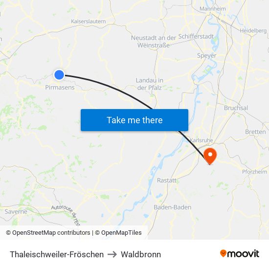 Thaleischweiler-Fröschen to Waldbronn map