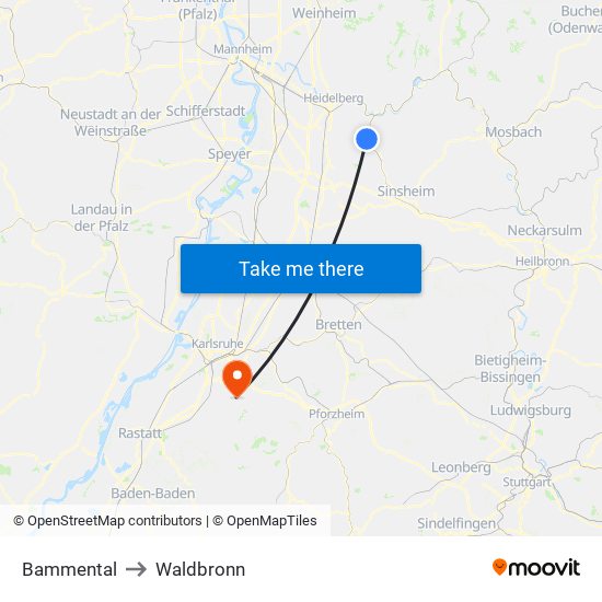 Bammental to Waldbronn map