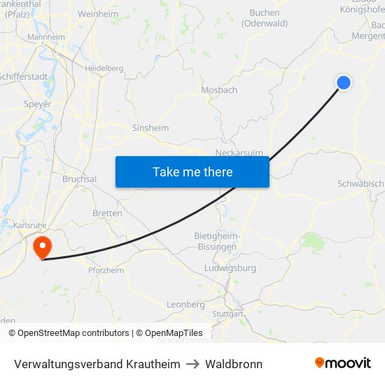 Verwaltungsverband Krautheim to Waldbronn map