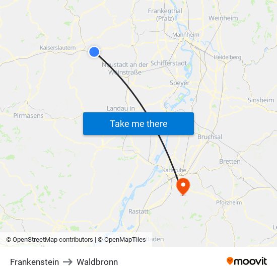 Frankenstein to Waldbronn map