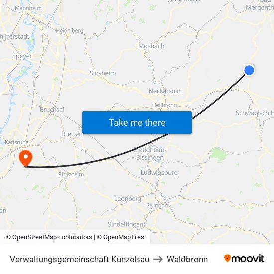 Verwaltungsgemeinschaft Künzelsau to Waldbronn map