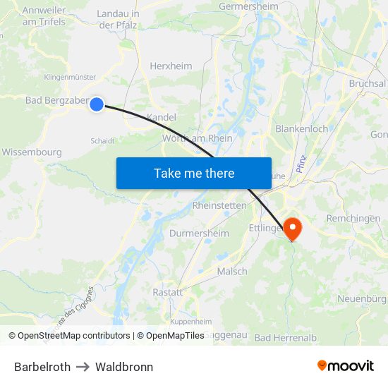 Barbelroth to Waldbronn map