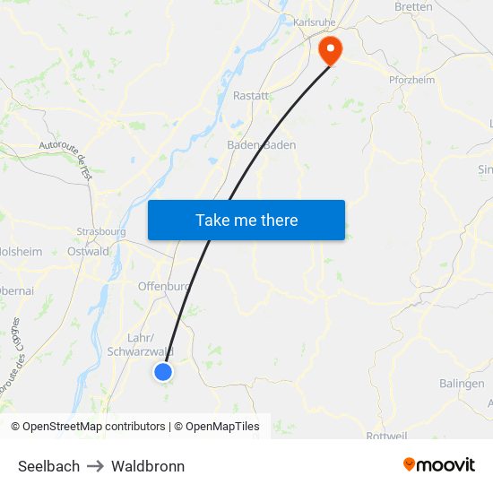 Seelbach to Waldbronn map