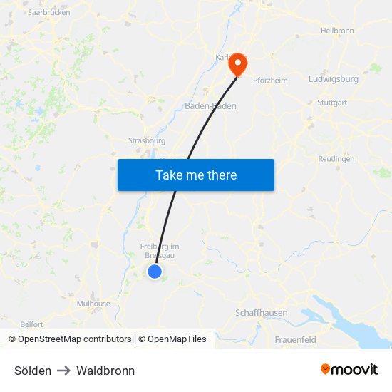 Sölden to Waldbronn map