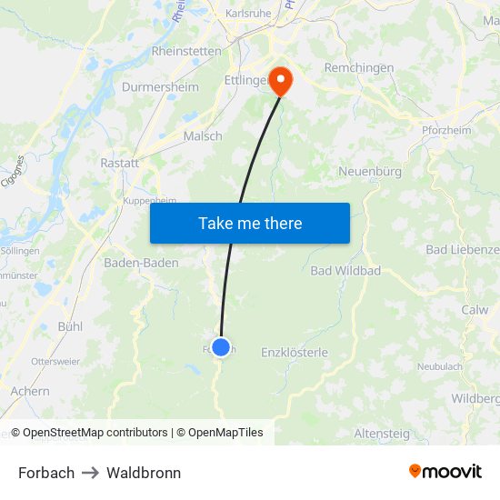 Forbach to Waldbronn map