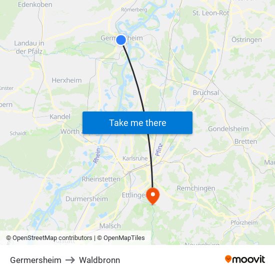 Germersheim to Waldbronn map