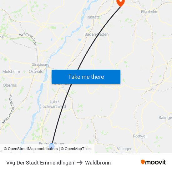 Vvg Der Stadt Emmendingen to Waldbronn map