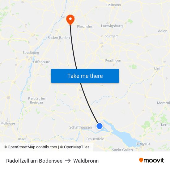 Radolfzell am Bodensee to Waldbronn map